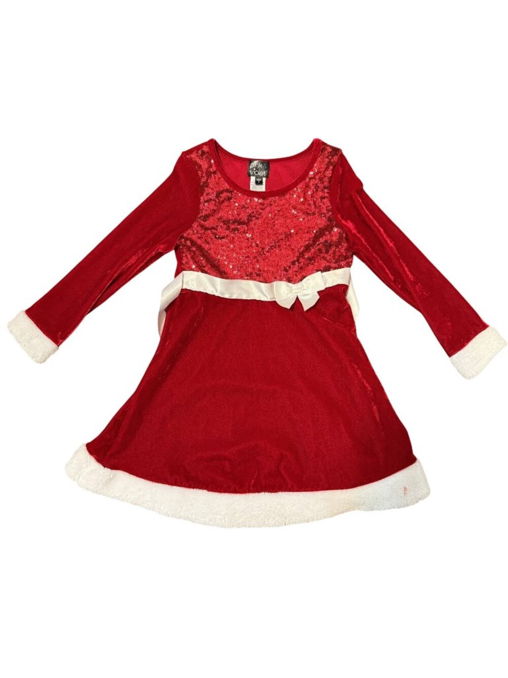Pink & Violet Girls Red Sequin Velvet Holiday Dress Size 7 White Faux Fur Trim